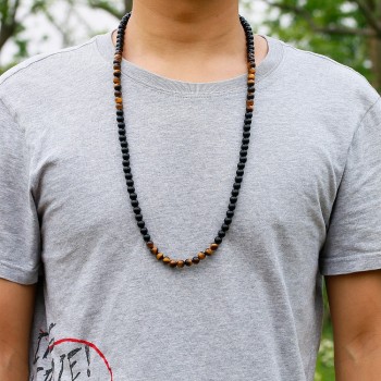 Black Onyx Mens Tiger Eye Stone Bead Necklace Fashion Natural Stone Jewelry New Design Handmade Gift
