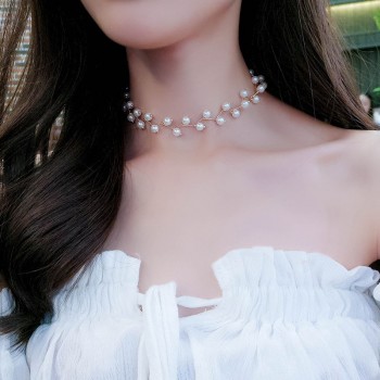 Fashion Multilayer Chain Imitation Pearl Necklaces Newest Irregular  Women Wedding Bride Gold Necklace Jewelry Accessories Gift