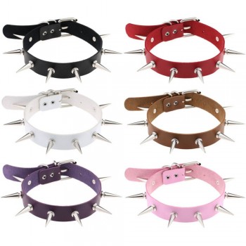 Trendy Punk PU Leather Alloy Spike Rivet Choker Necklace For Unisex Rock Night Club Collar Jewelry