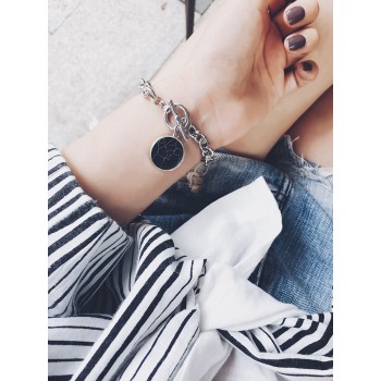 Marble Chain Short Necklace Bracelet Chain Set Disc Cuff Coin Bangle Fashion Acrylic Bangles amp; Necklace For Women