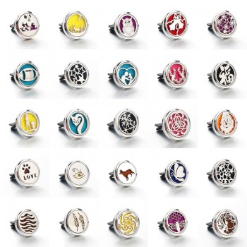 30mm 25 models Stainless Steel Car Air Freshener Perfume Essential Oil Diffuser necklace Locket Christmas gift