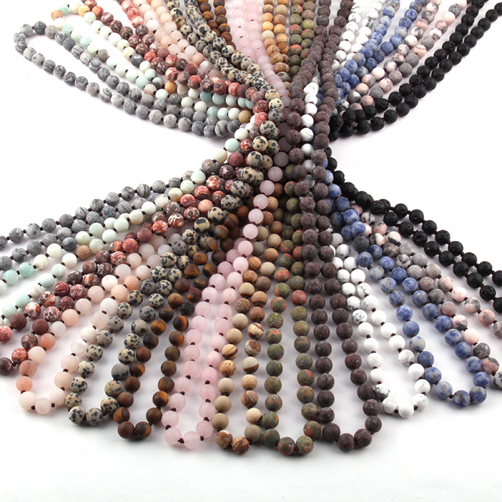 Free Shipping Fashion Jewelry Frosted Onyx Semi Precious Stones Bead long Knotted Necklace