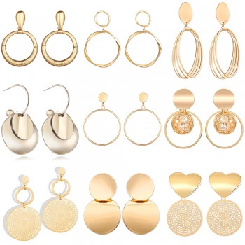 17KM Gold Geometric Dangle Earrings For Women New Design Round Heart Hollow Drop Earring Brincos Metal Statement Vintage Jewelry