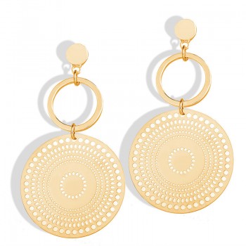 17KM Gold Geometric Dangle Earrings For Women New Design Round Heart Hollow Drop Earring Brincos Metal Statement Vintage Jewelry