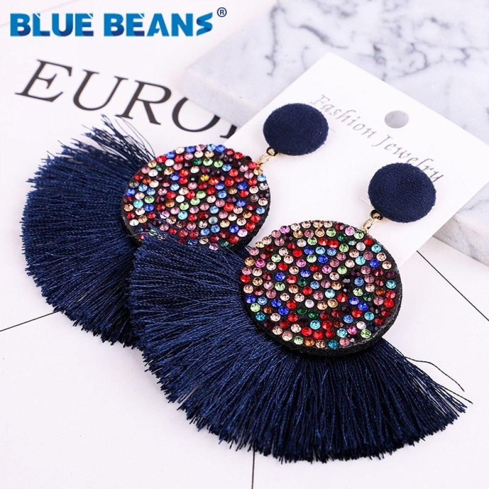 Tassel earrings bohemian statement luxury long earring valentines day handmade women geometric fringe fashion big rhinestone cc