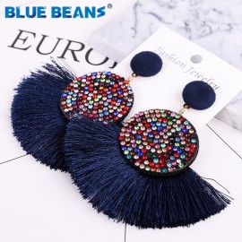 Tassel earrings bohemian statement luxury long earring valentines day handmade women geometric fringe fashion big rhinestone cc
