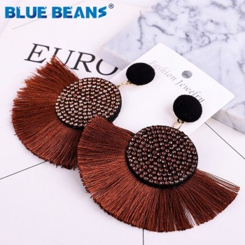 Tassel earrings bohemian statement luxury long earring valentines day handmade women geometric fringe fashion big rhinestone cc