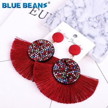 Tassel earrings bohemian statement luxury long earring valentines day handmade women geometric fringe fashion big rhinestone cc