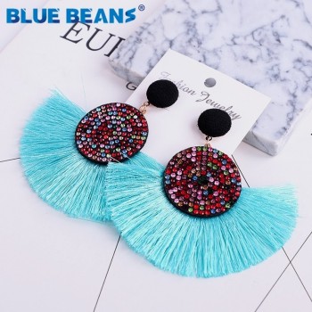 Tassel earrings bohemian statement luxury long earring valentines day handmade women geometric fringe fashion big rhinestone cc