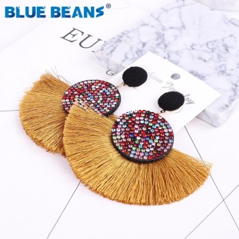 Tassel earrings bohemian statement luxury long earring valentines day handmade women geometric fringe fashion big rhinestone cc