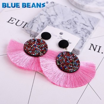 Tassel earrings bohemian statement luxury long earring valentines day handmade women geometric fringe fashion big rhinestone cc