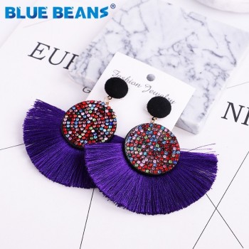 Tassel earrings bohemian statement luxury long earring valentines day handmade women geometric fringe fashion big rhinestone cc