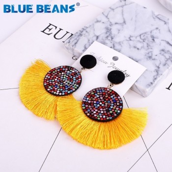 Tassel earrings bohemian statement luxury long earring valentines day handmade women geometric fringe fashion big rhinestone cc