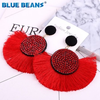 Tassel earrings bohemian statement luxury long earring valentines day handmade women geometric fringe fashion big rhinestone cc