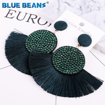 Tassel earrings bohemian statement luxury long earring valentines day handmade women geometric fringe fashion big rhinestone cc