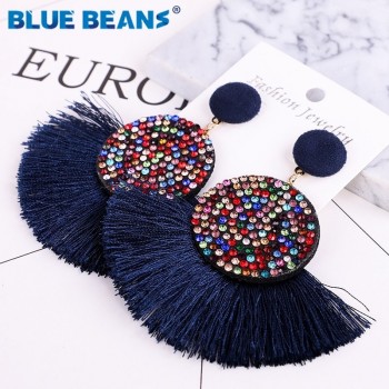 Tassel earrings bohemian statement luxury long earring valentines day handmade women geometric fringe fashion big rhinestone cc