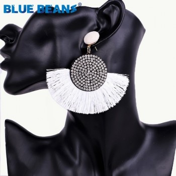 Tassel earrings bohemian statement luxury long earring valentines day handmade women geometric fringe fashion big rhinestone cc