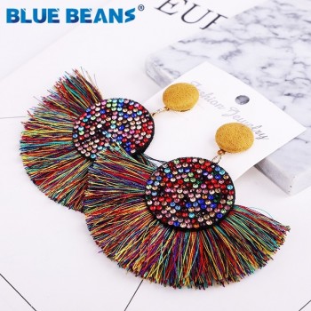 Tassel earrings bohemian statement luxury long earring valentines day handmade women geometric fringe fashion big rhinestone cc
