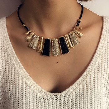 Newest Creative Fashion Design Enamel Bib Leather Braided Rope Chain Necklace Accessories Sexy Chain Irregular Geometry Pendant
