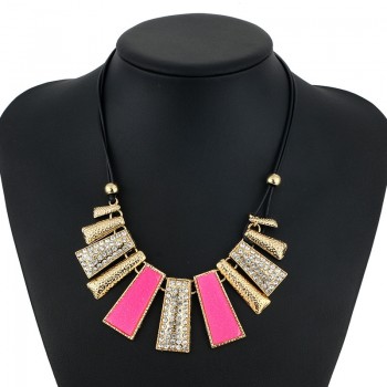 Newest Creative Fashion Design Enamel Bib Leather Braided Rope Chain Necklace Accessories Sexy Chain Irregular Geometry Pendant