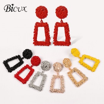 BICUX Vintage Statement Big Geometric Earrings Fashion Long Gold Drop Earrings for Women Party Metal Hanging Earring Jewelry