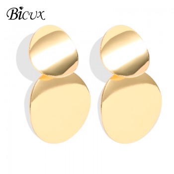 BICUX Vintage Statement Big Geometric Earrings Fashion Long Gold Drop Earrings for Women Party Metal Hanging Earring Jewelry