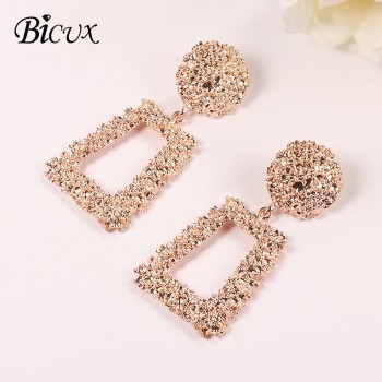 BICUX Vintage Statement Big Geometric Earrings Fashion Long Gold Drop Earrings for Women Party Metal Hanging Earring Jewelry