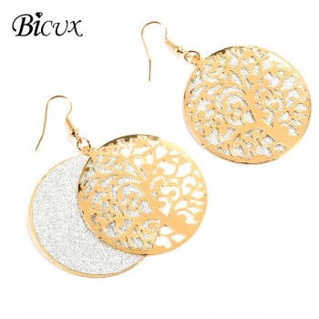 BICUX Vintage Statement Big Geometric Earrings Fashion Long Gold Drop Earrings for Women Party Metal Hanging Earring Jewelry