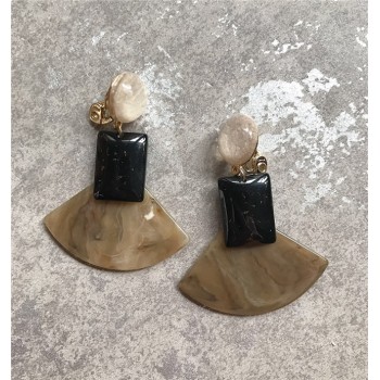 HUANZHI Design Geometric Irregular Marble Pattern Stone Sice Resin Long Drop Acetate Earring for Women Girls Party Jewelry