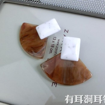 HUANZHI Design Geometric Irregular Marble Pattern Stone Sice Resin Long Drop Acetate Earring for Women Girls Party Jewelry