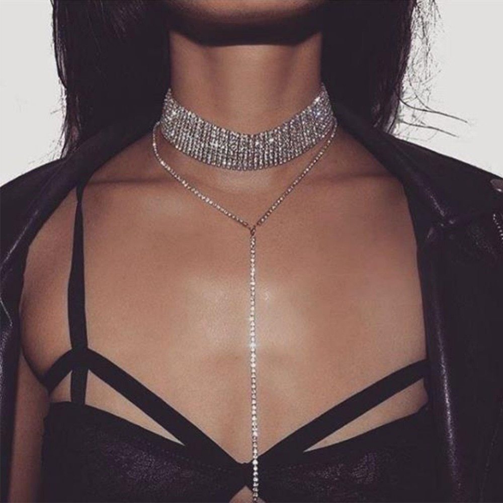 Gold Silver Supernatural Luxury Crystal Chokers Women Jewelry Accessories Thick Declaration Chocker Necklaces Collier #228817