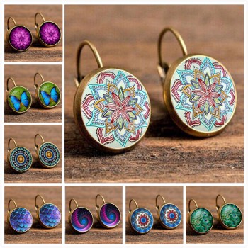 Crazy Feng Boho Flower Drop Earrings For Women Vintage Jewelry Geometric Pattern Round Earings Bijoux boucles doreilles bohemia