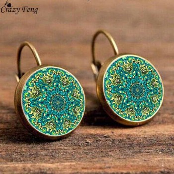 Crazy Feng Boho Flower Drop Earrings For Women Vintage Jewelry Geometric Pattern Round Earings Bijoux boucles doreilles bohemia