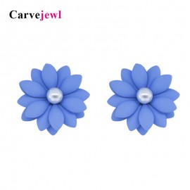 Carvejewl flower stud earrings rubber coating daisy earrings for women jewelry pearl earrings girl gift new fashion color rich