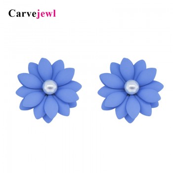 Carvejewl flower stud earrings rubber coating daisy earrings for women jewelry pearl earrings girl gift new fashion color rich