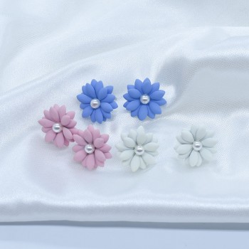 Carvejewl flower stud earrings rubber coating daisy earrings for women jewelry pearl earrings girl gift new fashion color rich