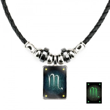 Twelve Constellation Crystal Necklace Men Black Gallstone Aquarius Pisces Scorpio Sagittarius Capricorn Beaded Pendant Necklace