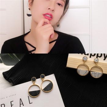 Handmade fashion simple geometric circular marble long earrings girls popular earrings earrings temperament EE88