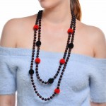 Vintge Black White Beads Ball Tassel Bohemian Style Necklace Pendants Long Women Chain Statement Jewelry