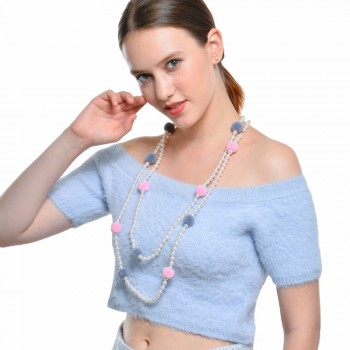 Vintge Black White Beads Ball Tassel Bohemian Style Necklace Pendants Long Women Chain Statement Jewelry