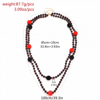 Vintge Black White Beads Ball Tassel Bohemian Style Necklace Pendants Long Women Chain Statement Jewelry