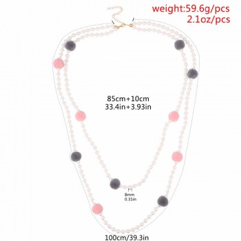 Vintge Black White Beads Ball Tassel Bohemian Style Necklace Pendants Long Women Chain Statement Jewelry