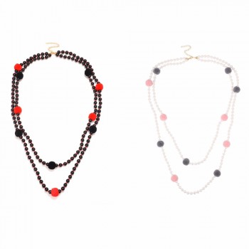 Vintge Black White Beads Ball Tassel Bohemian Style Necklace Pendants Long Women Chain Statement Jewelry