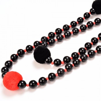 Vintge Black White Beads Ball Tassel Bohemian Style Necklace Pendants Long Women Chain Statement Jewelry
