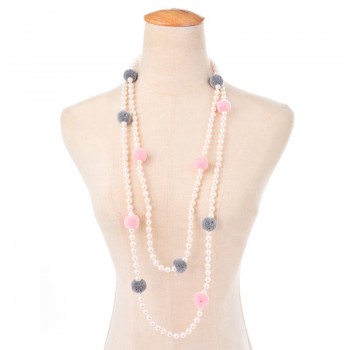 Vintge Black White Beads Ball Tassel Bohemian Style Necklace Pendants Long Women Chain Statement Jewelry