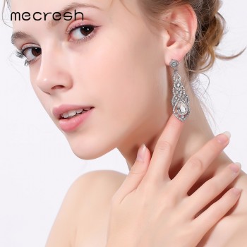 Mecresh Crystal Wedding Earrings for Women Cute Silver Black Gold Color Korean Bridal Dangle Earring 2018 Fashion Jewelry EH444