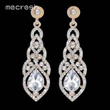 Mecresh Crystal Wedding Earrings for Women Cute Silver Black Gold Color Korean Bridal Dangle Earring 2018 Fashion Jewelry EH444