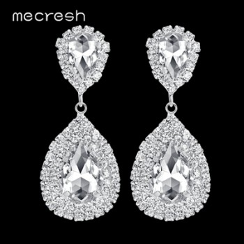 Mecresh Crystal Wedding Earrings for Women Cute Silver Black Gold Color Korean Bridal Dangle Earring 2018 Fashion Jewelry EH444