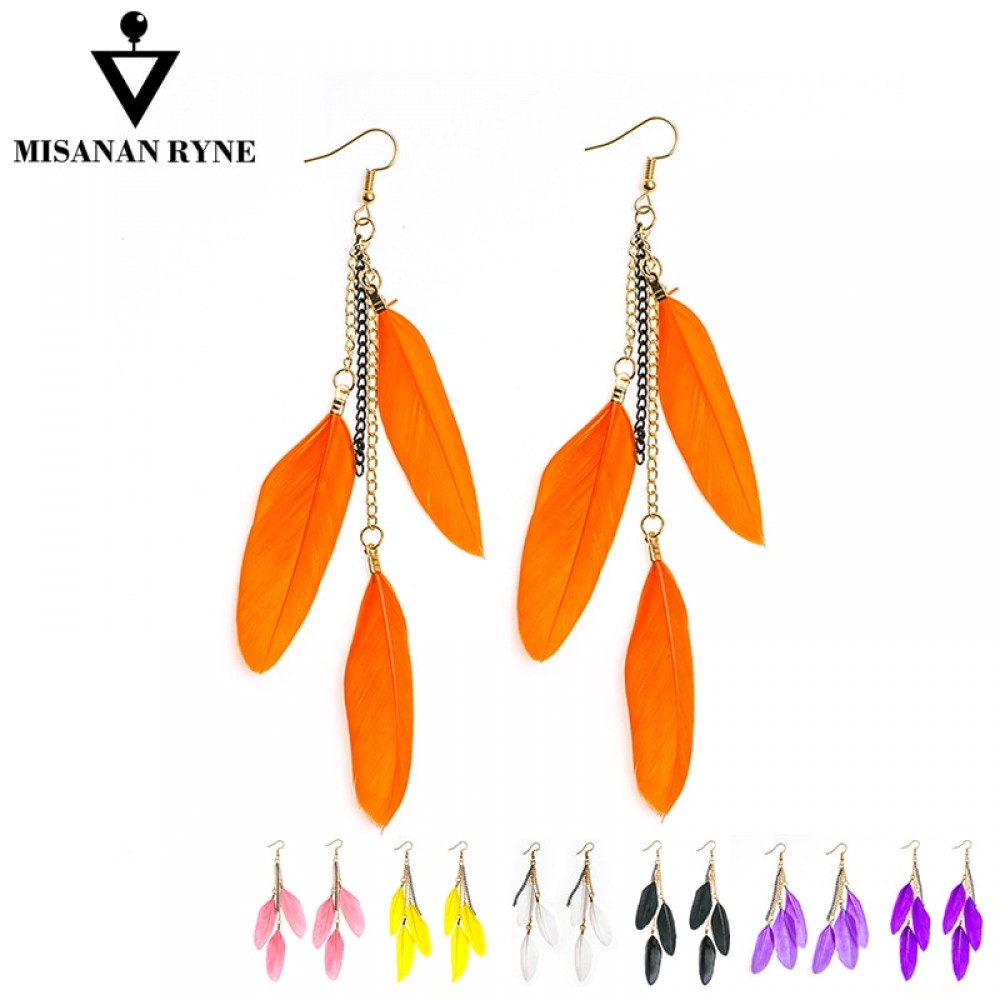 MISANANRYNE 19 Colors Fashion Jewelry fluorescent Color Exotic Dangle Earrings Long Tassel Feather Earrings for Women oorbellen