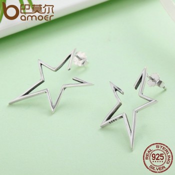 BAMOER New Arrival Authentic 925 Sterling Silver Exquisite Star Stud Earrings for Women Hyperbole Fine Jewelry Bijoux SCE107